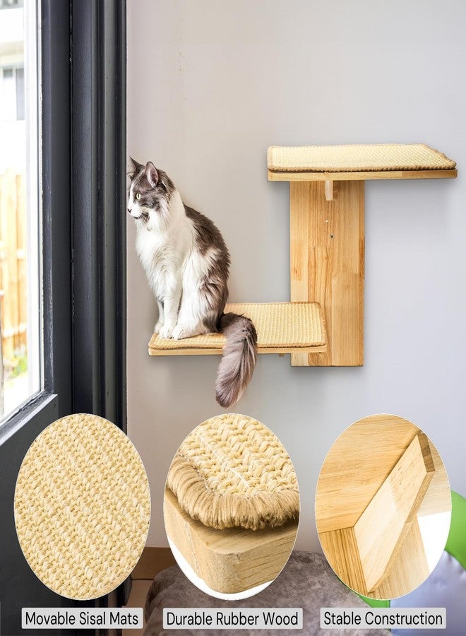 Nagpew Cat Wall Shelves, Wall Mount Adult Cat Tree with 2 Steps 2 Sisal Scratch Mats, Solid Wood Kitten Bed Pet Climber for Indoor Play, Climb, Jump, Nap, Rest - Image 5